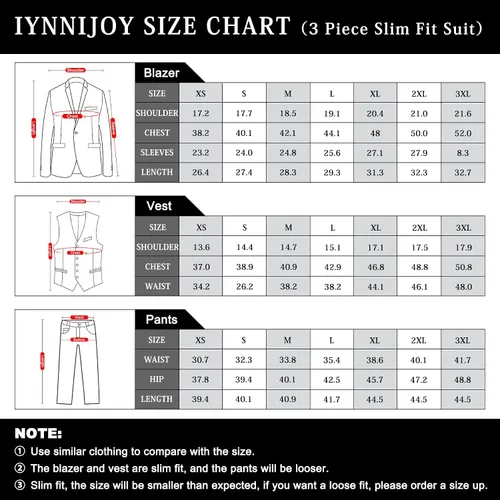 Vista 2 de Iynnijoy Men's Slim Fit 3 Piece Suit One Button Solid Peak Lapel Blazer Wedding Party Jacket Vest Pants Set