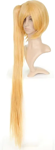 Vista 2 de Peluca rubia larga para disfraz de anime con cola de caballo, Rubio