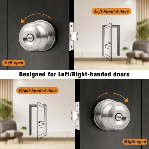 Vista 5 de Probrico Pomos de puerta de privacidad con acabado de níquel cepillado, pomos interiores sin llave para dormitorio o baño, paquete de 3