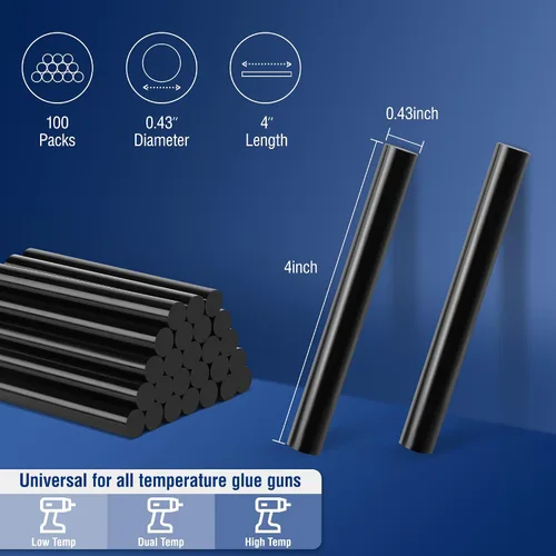 Vista 3 de WORKPRO Barras de pegamento caliente tamaño completo, paquete de 100 barras de adhesivo termofusible negro para pistolas de pegamento de todas