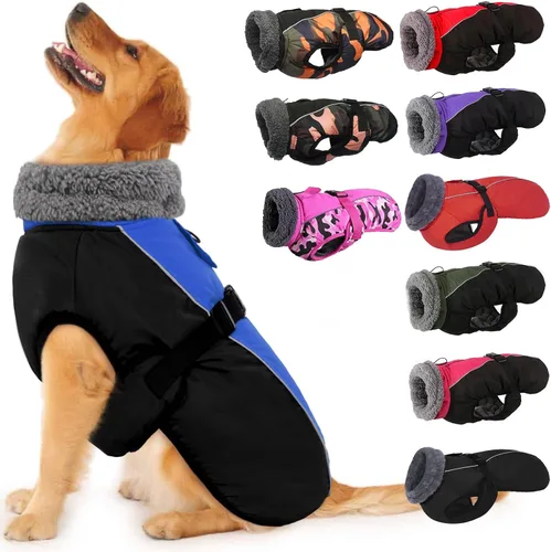 Vista 32 de IECOii - Abrigo extracálido para perro, chaqueta reflectante ajustable, invernal, suave, cuello alto, hebilla, forro de vellón, para clima frío