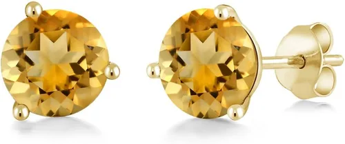 Vista 167 de Gem Stone King Aretes de oro de 14 quilates, 0.236 in, piedra natal redonda, Martini, 3 puntas, aretes de oro para mujer