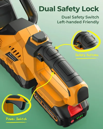 Vista 6 de Cortasetos de 20 pulgadas sin cable con batería, motor sin escobillas de 3000 RPM Amarillo