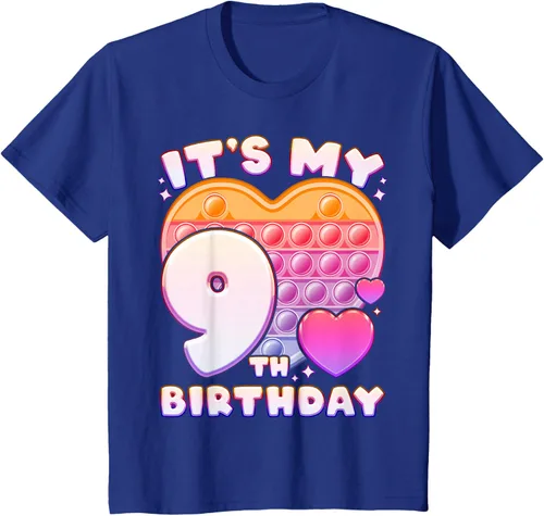 Vista 49 de Pop-it Birthday Girl 9 años de edad, Push it Pop Fidget Bubble Camiseta, Negro