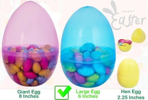 Vista 7 de The Dreidel Company Huevos de Pascua rellenables de 6 pulgadas, paquete de 6 unidades, translúcidos, coloridos de plástico gigante, se mantiene