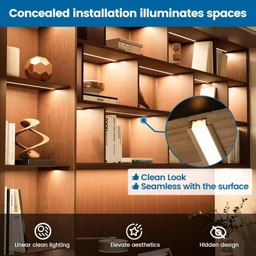 Vista 2 de Muzata Paquete de 5 canales LED empotrados de 3.3 pies/3.3 ft con cubierta blanca lechosa en forma de U de aluminio LED tira difusor canal U127 WW 1M