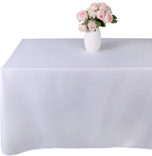 Vista 4 de GFCC Mantel cuadrado de poliéster blanco de 120 x 120 pulgadas. Decoración de mesa para fiestas