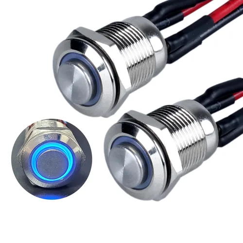 Vista 13 de 2 interruptores de botón con pestillo de 0.472 in con cable pre-soldado de 5.9 in 1NO 12V-24V ON-Off para orificio de montaje de 1/2 pulgada, anillo