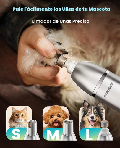 Vista 5 de oneisall Kit de aseo para perros 4 en 1 con pantalla LCD, cortadora de pelo para perros con amoladora de uñas para patas, recargable, inalámbrico