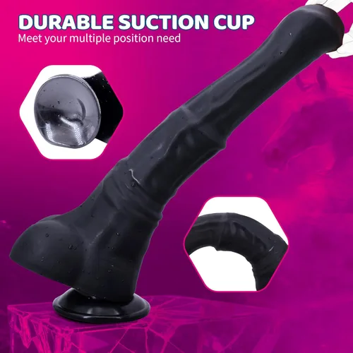 Vista 5 de Consoladro grueso de caballo, consolador animal negro enorme de 15 pulgadas, consolador anal largo con ventosa para parejas de hombres y mujeres