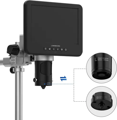 Vista 9 de LM246MS Microscopio digital HDMI de 3 lentes de 7 pulgadas para soldar, soporte de brazo de brazo de pluma de 13 pulgadas, video UHD 2160P 2000X