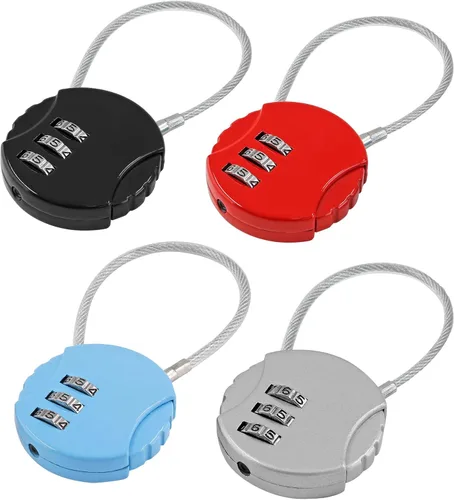 Vista 8 de Litoexpe Cerradura de combinación de 4 unidades, 3 dígitos para exteriores, impermeable, con código, candado, candado, cable de bloqueo para Negro