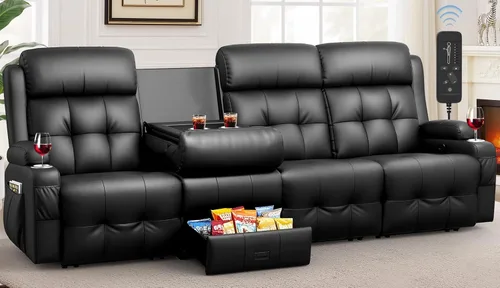 Vista 32 de Sofá reclinable manual de dos plazas, sofá reclinable de pared con masaje, puertos USB y tipo C, almacenamiento, portavasos, sofá RV para sala