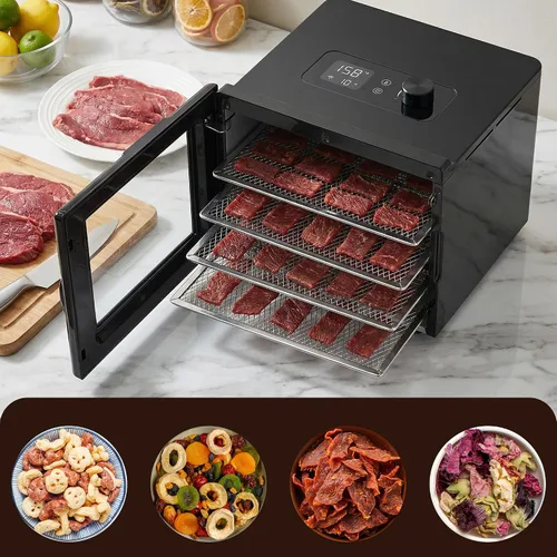 Vista 4 de Elite Gourmet - Deshidratador de alimentos, bandejas de acero inoxidable, controles de temperatura ajustables, aperitivos de jerky, hierbas, frutas