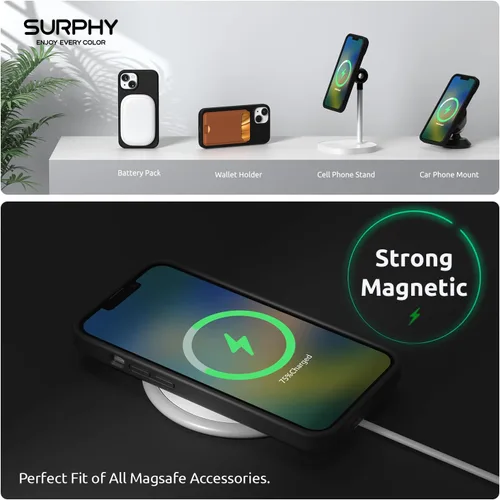 Vista 5 de SURPHY Funda 4 en 1 diseñada para iPhone 14 compatible con MagSafe (6.1 pulgadas, 2022), con 2 protectores de pantalla + funda para cámara, funda