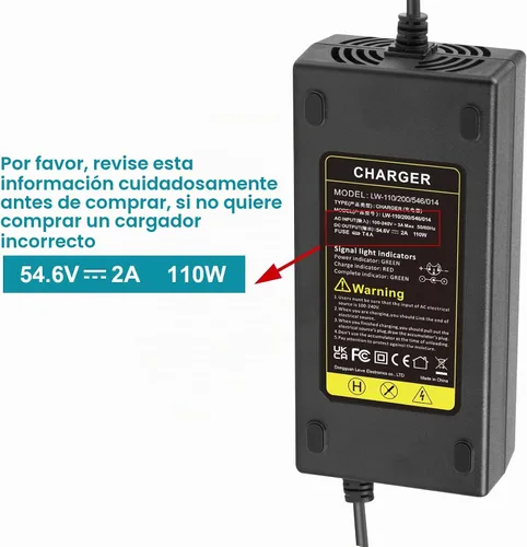 Vista 6 de TREE.NB Cargador de 54.6 V 2 A para cargador de batería de litio de 48 V-54.6 V, con conector redondo de enchufe de 5.5x2.1 mm, para GOTRAX GXL V2