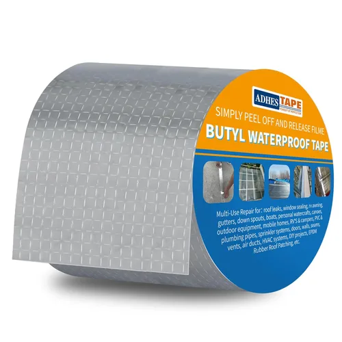 Vista 17 de ADHES - Cinta de butilo impermeable, cinta de papel de aluminio de 2 pulgadas x 16 pies, cinta selladora de butilo para reparación de caravanas Gris
