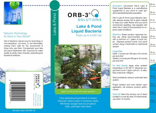 Vista 2 de Orb-3 Botella de bacterias líquidas Lake and Pond, 1 cuarto de galón