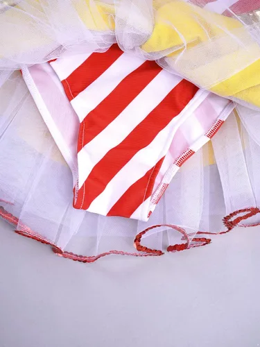 Vista 6 de Vestido de baile tutú a rayas con lentejuelas para niños, vestido de patinaje artístico, fiesta de Navidad, disfraz de bastón de caramelo