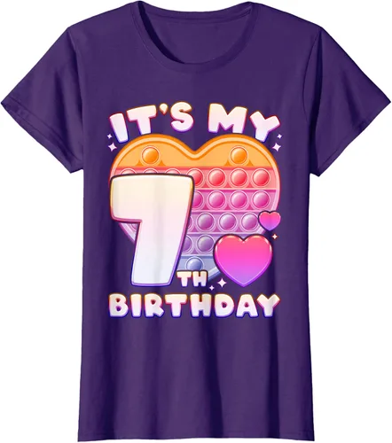 Vista 7 de Pop-it Birthday Girl 7 años de edad, Push it Pop Fidget Bubble Camiseta, Negro