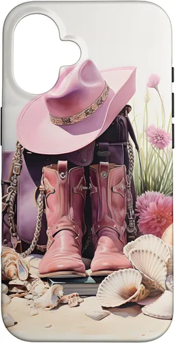Vista 31 de Botas rosas y sombrero de vaquero Funda floral de vaquera costera para iPhone 17