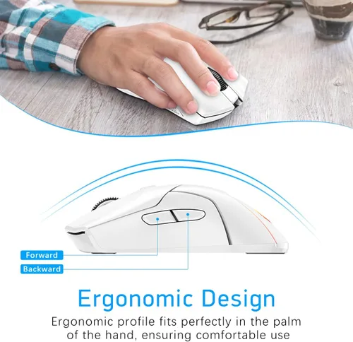 Vista 5 de FMOUSE Mouse inalámbrico para laptop, mouse Bluetooth ergonómico con triple modo (Bluetooth dual + 2.4G inalámbrico) 4000 DPI USB-C recargable