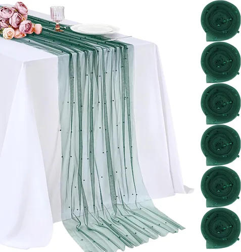 Vista 35 de LuoluoHouse Camino de Mesa de Perla para Centros de Mesa de Boda: Camino de Mesa de Perla de 10 pies, Decoración de Mesa de 29x120 Pulgadas de Tul