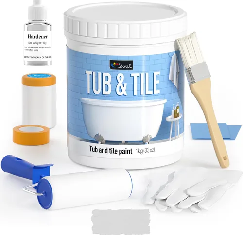 Vista 10 de DWIL Pintura para Bañera, Kit de Renovación de Bañera y Azulejos 33 oz con Herramientas, Kit de Renovación de Azulejos Pintura Negra para Bañera a