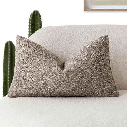 Vista 95 de Foindtower Fundas de almohada decorativas con textura de boucle, fundas de almohada sólidas, neutrales, suaves y acogedoras para silla, sofá