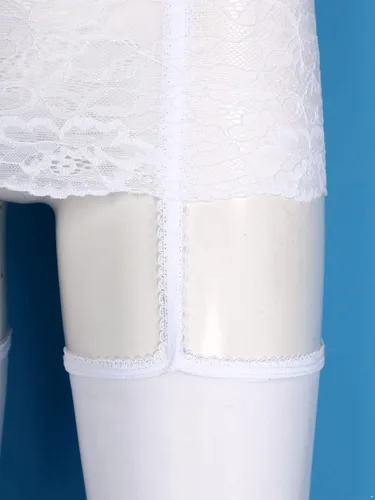 Vista 4 de YiZYiF Medias altas con falda de encaje transparente brillante de 30 denier, para mujer