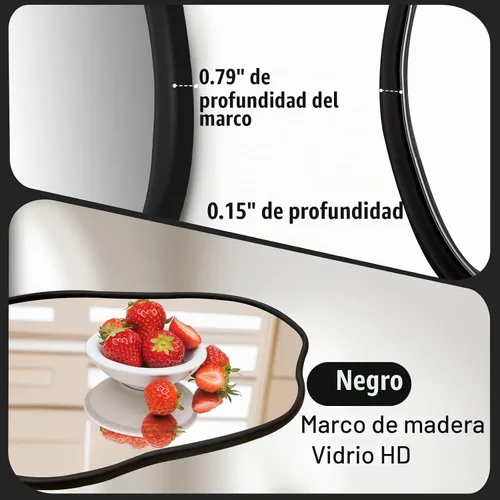 Vista 7 de ULIKE - Espejo de pared irregular de 24×36 pulgadas con marco de madera en negro – Diseño de forma orgánica abstracta para baño, dormitorio, sala