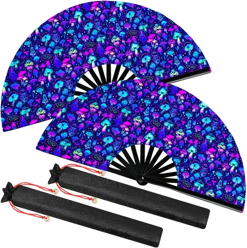 Vista 8 de Boao - 2 ventiladores plegables grandes para baile de línea, neón, ventilador de mano, ventilador de mano con sonido fuerte, ventilador de seda