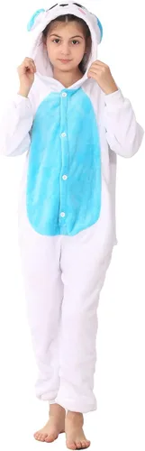 Vista 8 de WOYASIM Disfraz de conejo de franela para niños, disfraz de animal para niñas y niños, Halloween, conejo de Pascua
