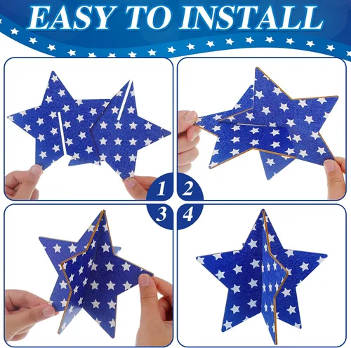 Vista 4 de Bucherry 4 juegos de centros de mesa patrióticos para el Día de los Caídos de madera, letreros de estrellas de madera, rojo, blanco, azul, 4