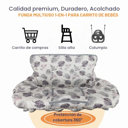 Vista 6 de RHYDEER Funda para carrito de compras para bebé, funda para silla alta 2 en 1, enrolla y listo, ajuste universal