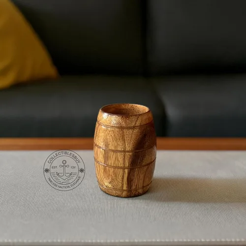 Vista 5 de collectiblesBuy Juego de 6 tazas de madera de mango hechas a mano, con forma de barril rústico, ecológicas, para té, café, cerveza, vino