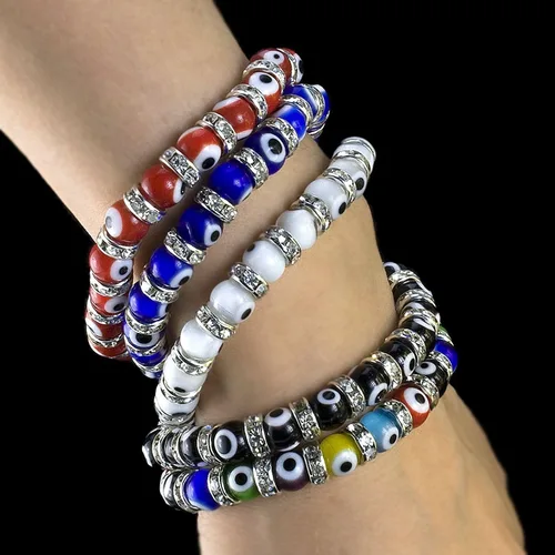 Vista 3 de Pulsera con cuentas de mal de ojo turco, con abalorio de vidrio veneciano con espaciadores rondelle