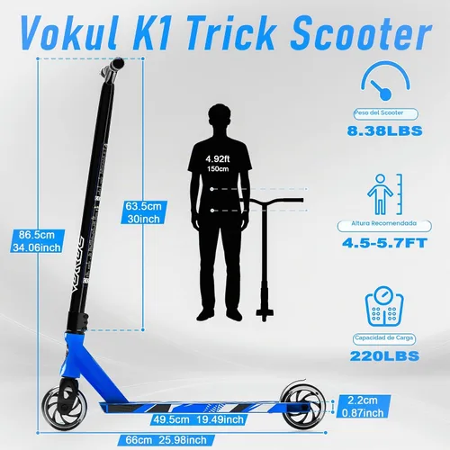 Vista 3 de VOKUL K1 Pro Stunt Trick Scooter para niños de 8 años en adelante, patinete de estilo libre para parque de patinaje en la calle para niños y niñas