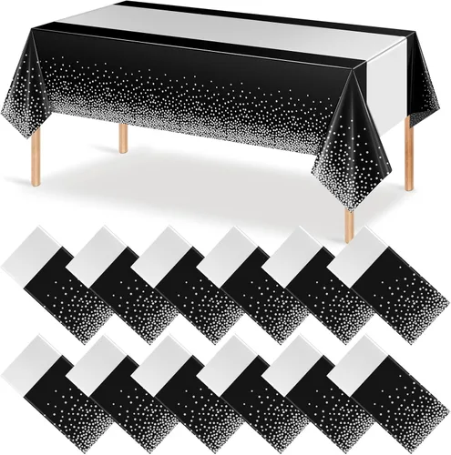 Vista 46 de MASHAN 1 mantel negro y azul para decoración de fiesta, mantel de plástico negro impreso azul, funda rectangular desechable para cumpleaños, boda
