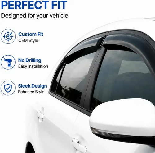 Vista 4 de 94985 Deflector de viento para ventana lateral a prueba de sol e impermeable, juego de 4 piezas de protectores de lluvia de repuesto, viseras