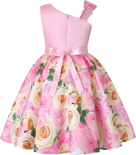 Vista 2 de 2-9T - Vestido de fiesta formal con volantes florales a rayas para niñas y niñas