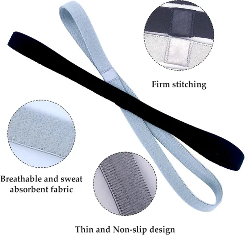 Vista 3 de SHEHARUHI 12 diademas atléticas delgadas y antideslizantes, bandas elásticas para el sudor para yoga, correr, fútbol y más (negro y gris)