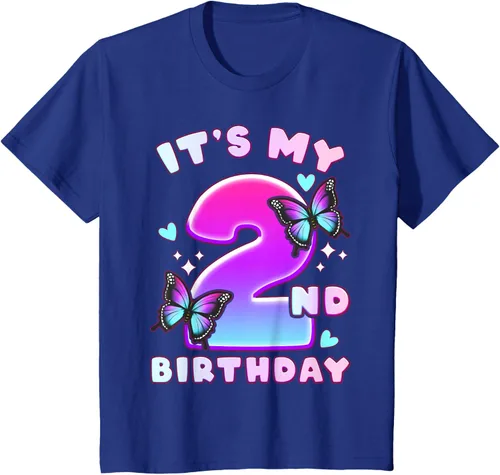 Vista 16 de Camiseta de 2º cumpleaños para niña de 2 años con mariposas y número 2 Negro