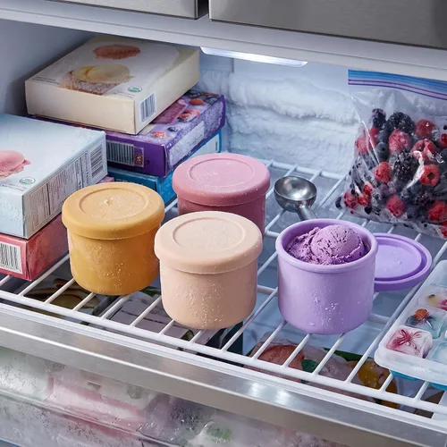 Vista 6 de 6 tazas de helado caseras de silicona, recipientes pequeños de 8 onzas con tapas, recipientes reutilizables para congelador, aptos para lavavajillas