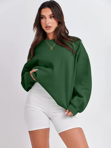 Vista 2 de ANRABESS Sudadera de gran tamaño para mujer, con cuello redondo, estilo Y2K, sudadera con capucha de forro polar, cómoda, camiseta informal, ropa