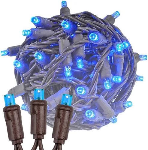Vista 14 de Novelty Lights Guirnalda de 50 luces LED rojas de Navidad de 25 pies, espacio de 6 pulgadas en cable marrón, luces de Navidad de grado comercial Rojo