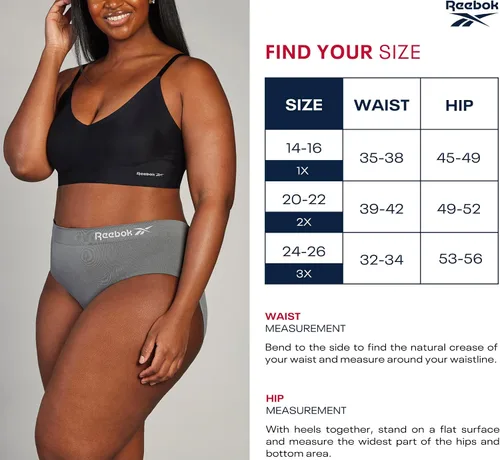 Vista 6 de Reebok Women's Underwear 6 Pack Plus Size Seamless Brief Panties (XL-3XL)