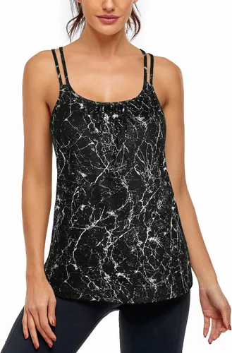 Vista 2 de Hibelle Camiseta sin mangas con espalda cruzada y brasier integrado para mujer para yoga y ejercitar