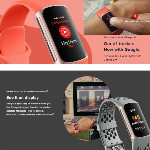 Vista 3 de Fitbit Charge 6 Fitness Tracker Watch con Google Apps (negro) Paquete con 3 correas de reloj cómodas de silicona PremGear 3, cable de carga de 3