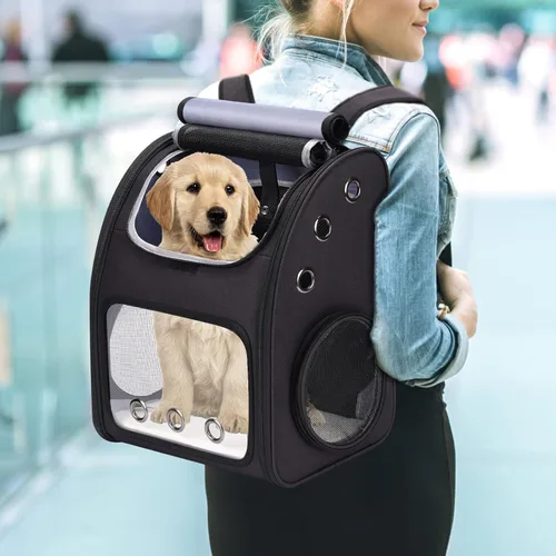 Vista 7 de Mochila transportadora para gatos, mochila expandible para gatos y mascotas pequeñas, diseño transpirable súper ventilado, mochila de viaje portátil